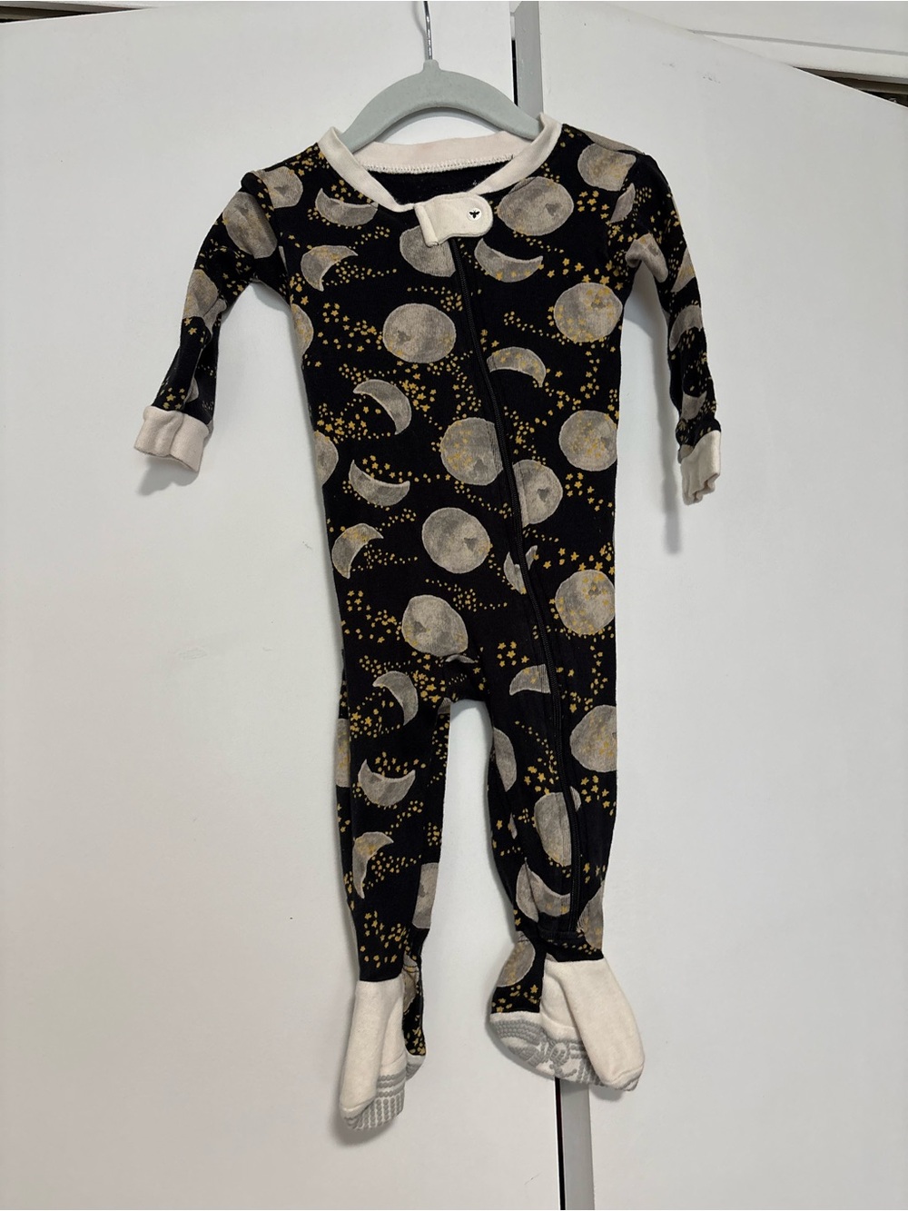 Burts Bees Bay 3-6 months Moon Print Black & Cream Footed One-Piece Pajamas